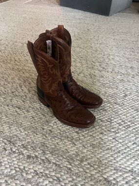 Tony Lama Brown Ostrich-Textured Western Boots